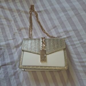 Aldo Metallic Gold and White Mini Chain Shoulder Bag